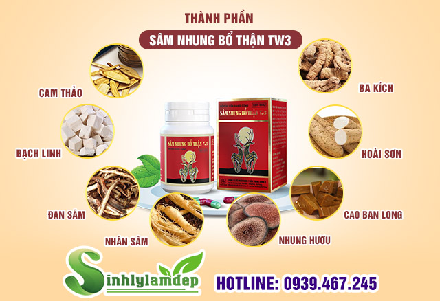 Thành phần có trong viên uống Sâm Nhung Bổ Thận TW3